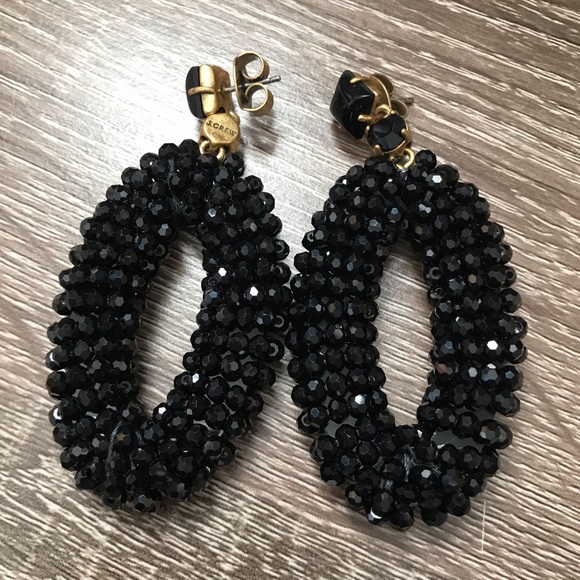 J.Crew Beaded Oval Dangle Earrings Black NEW - Picture 2 of 5